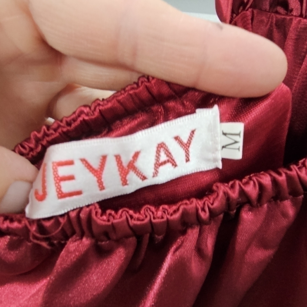 Jeykay Satin Burgandy Halter Maxi Dress - Picture 7 of 8